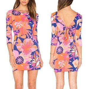 TRINA TRINA TURK Ocean Floral Matte Jersey Tie Back Dress Orange Pink Mini Party